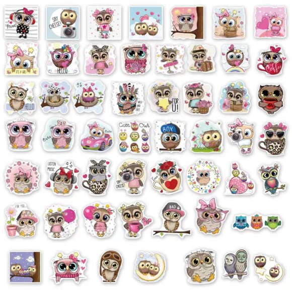 50pcs Cartoon Owl Stickers - No Repeats - Scrapbook Decals - Picture 2 of 4